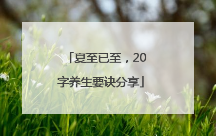 夏至已至，20字养生要诀分享